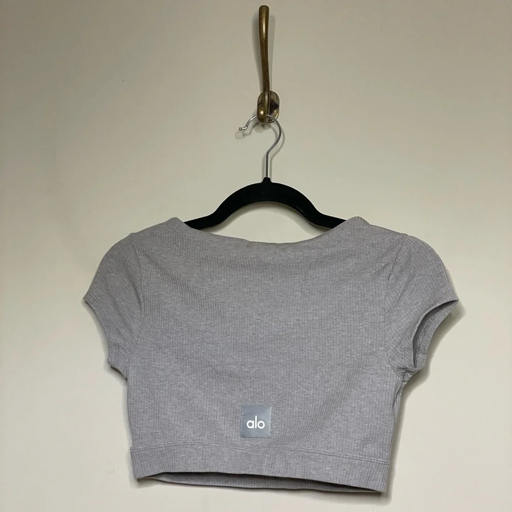 ALO Yoga Blissful Henley Bra Top Heather Gray